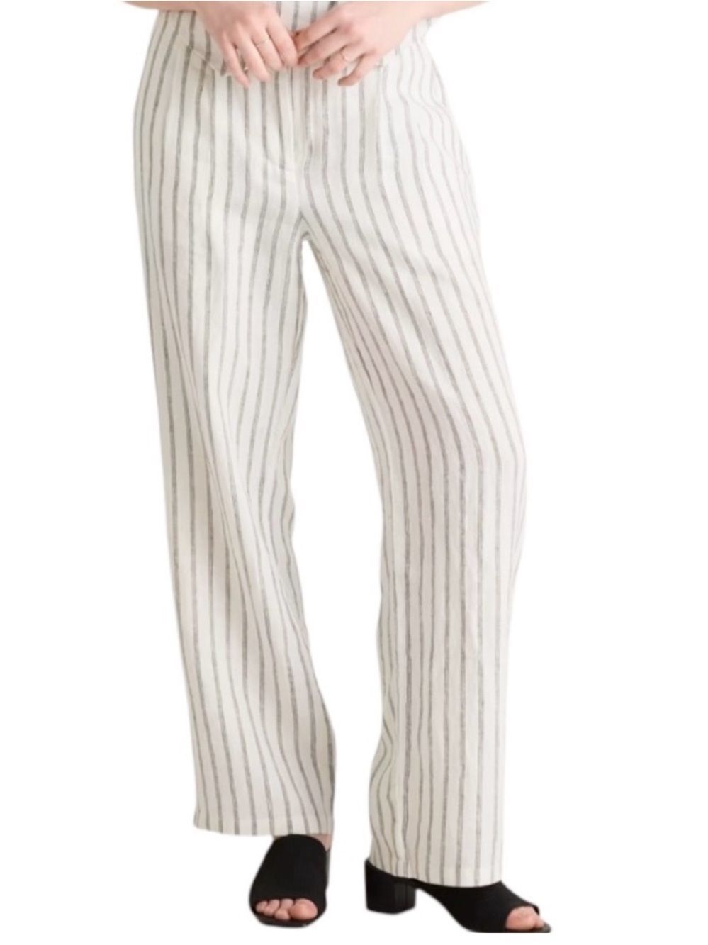 Rachel Zoe White Blue Pinstripe Linen Blend High Rise Straight Leg Pants NEW